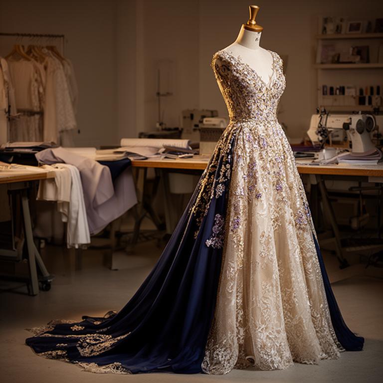 A bespoke Williams & White Elegance Ltd evening gown with intricate beadwork in the Surrey studio